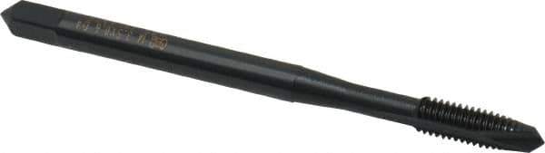 OSG - M3.5x0.60 Metric Coarse, 2 Flute, Oxide Finish, High Speed Steel Spiral Point Tap - Plug Chamfer, Right Hand Thread, 2" OAL, 11/16" Thread Length, 0.141" Shank Diam, 6H Class of Fit, Series 142 - Exact Industrial Supply