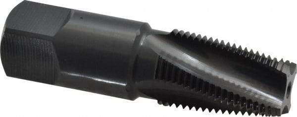 OSG - 3/8-18 NPTF, 15° Helix, 4 Flutes, Modified Bottoming Chamfer, Oxide Finish, Vanadium High Speed Steel, Spiral Flute Pipe Tap - Right Hand Flute, 0.7" Shank Diam, 1-1/16" Thread Length, 0.4540" Projection, 17/32" Square Size, Series 318 - USA Tool & Supply