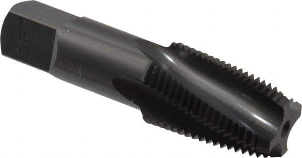 OSG - 1/2-14 NPTF, 15° Helix, 4 Flutes, Modified Bottoming Chamfer, Oxide Finish, Vanadium High Speed Steel, Spiral Flute Pipe Tap - Right Hand Flute, 11/16" Shank Diam, 1-3/8" Thread Length, 0.5790" Projection, 0.515" Square Size, Series 318 - USA Tool & Supply