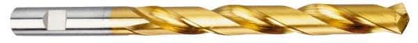 OSG - 23/32" 130° Cobalt Jobber Drill - TiN Finish, Right Hand Cut, Spiral Flute, Straight Shank, 9-9/32" OAL, Standard Point - USA Tool & Supply