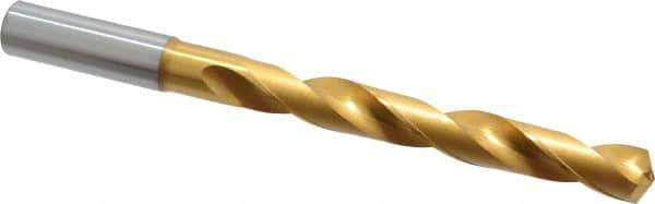 OSG - 37/64" 130° Cobalt Jobber Drill - TiN Finish, Right Hand Cut, Spiral Flute, Straight Shank, 7-3/16" OAL, Standard Point - USA Tool & Supply