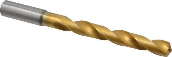 OSG - 21/32" 130° Cobalt Jobber Drill - TiN Finish, Right Hand Cut, Spiral Flute, Straight Shank, 7-27/32" OAL, Standard Point - USA Tool & Supply