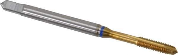 Guhring - M3x0.50 Metric Coarse, 3 Flute, TiN Finish, Powdered Metal Spiral Point Tap - Plug Chamfer, Right Hand Thread, 1.941" OAL, 0.141" Shank Diam, 6H Class of Fit, Series 3906 - Exact Industrial Supply