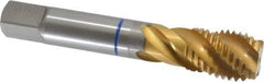 Guhring - 7/8-9 UNC 4 Flute 2B Modified Bottoming Spiral Flute Tap - Powdered Metal, TiN Finish, 4-11/16" OAL, Right Hand Flute, Right Hand Thread, Series 3910 - USA Tool & Supply