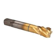 Guhring - 7/8-14 UNF 4 Flute 2B Modified Bottoming Spiral Flute Tap - Powdered Metal, TiN Finish, 4-11/16" OAL, Right Hand Flute, Right Hand Thread, Series 3911 - USA Tool & Supply