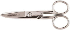 Heritage Cutlery - 1-7/8" LOC, 5-1/4" OAL Carbon Nickel Plated Standard Scissors/Shears - Right Hand, Steel Straight Handle, For Electrical - USA Tool & Supply