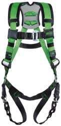 Miller - 400 Lb Capacity, Size Universal, Full Body Construction Safety Harness - Webbing, Mating Leg Strap, Mating Chest Strap, Black/Green - USA Tool & Supply