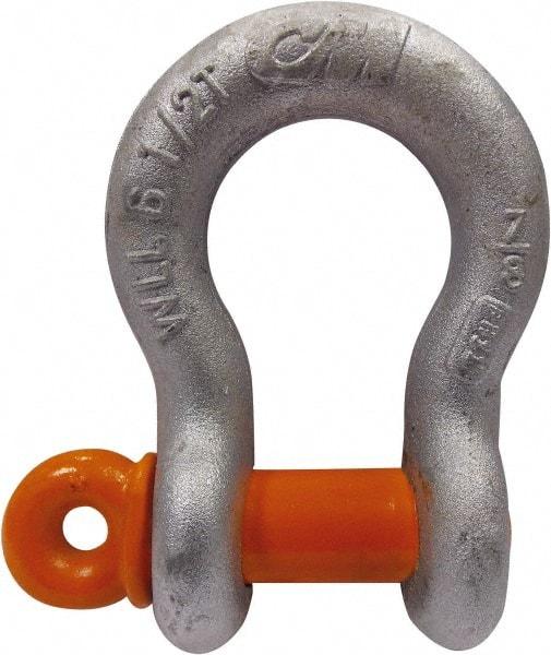 CM - 5/8" Nominal Chain Size, 3.25 Ton Carbon Steel Screw Anchor Shackle - 27/32" Diam, 3/4" Pin Diam, 1-1/16" Wide Inside Jaw, 1-1/2" Inside Width - USA Tool & Supply