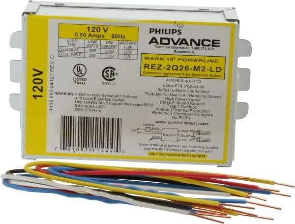 Philips Advance - 2 Lamp, 120 Volt, 0.48 Amp, 0 to 39 Watt, Programmed Start, Electronic, Dimmable Fluorescent Ballast - 1.00/0.05 Ballast Factor - USA Tool & Supply