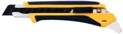 Olfa - Snap Utility Knife - 3.94" High Carbon Tool Steel Blade, Yellow & Black Elastomer & Fiber Reinforced Polymer Handle, 1 Blade Included - USA Tool & Supply