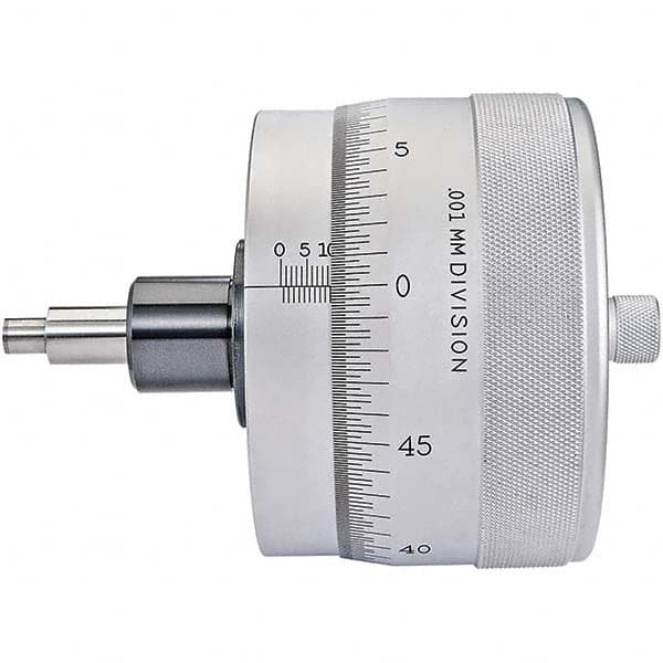 Starrett - 25mm, 4-1/16 Inch Plain Thimble, 0.3118 Inch Diameter x 1-7/16 Inch Long Spindle, Mechanical Micrometer Head - USA Tool & Supply