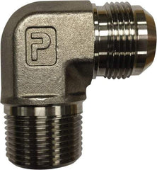 Parker - 3/8" Tube OD, 37° Stainless Steel Flared Tube Male Elbow - 1/2 NPTF, Flare x MNPTF Ends - USA Tool & Supply