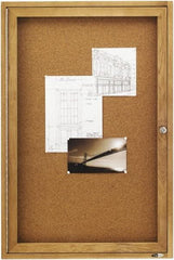 Quartet - 24" Wide x 36" High Enclosed Cork Bulletin Board - Natural (Color) - USA Tool & Supply