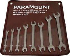 Paramount - 8 Piece, 6mm to 22mm, Open End Wrench Set - Metric Measurement Standard, Full Polish Finish, Comes in Canvas Pouch - USA Tool & Supply