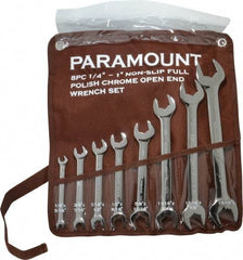 Paramount - 8 Piece, 1/4" to 1", Open End Wrench Set - Inch Measurement Standard, Full Polish Finish, Comes in Canvas Pouch - USA Tool & Supply