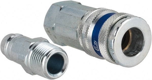 Dynabrade - 2 Piece 3/8" Body 3/8 NPT 150 psi Brass/Steel Industrial Pneumatic Coupling Plug Set - USA Tool & Supply