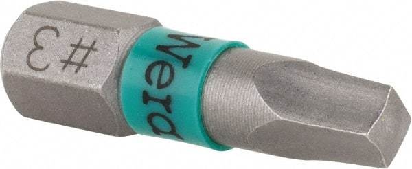 Wera - #3" Square Size Square Recess Bit - 1/4" Hex Drive, 1" OAL - USA Tool & Supply