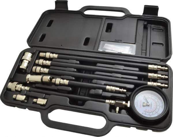 Lincoln - 11 Piece Dial Engine Compression Test Kit - 300 Max Pressure, PSI Scale - USA Tool & Supply