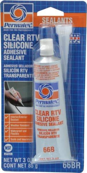 Permatex - 3 oz Tube Clear RTV Silicone Joint Sealant - -75 to 400°F Operating Temp, 24 hr Full Cure Time - USA Tool & Supply