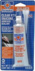 Permatex - 3 oz Tube Clear RTV Silicone Joint Sealant - -75 to 400°F Operating Temp, 24 hr Full Cure Time - USA Tool & Supply