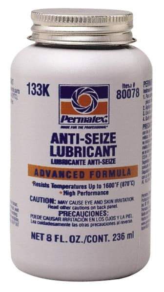 Permatex - 8 oz Bottle High Temperature Anti-Seize Lubricant - Aluminum/Copper/Graphite, -51 to 1,600°F, Silver Colored, Water Resistant - USA Tool & Supply