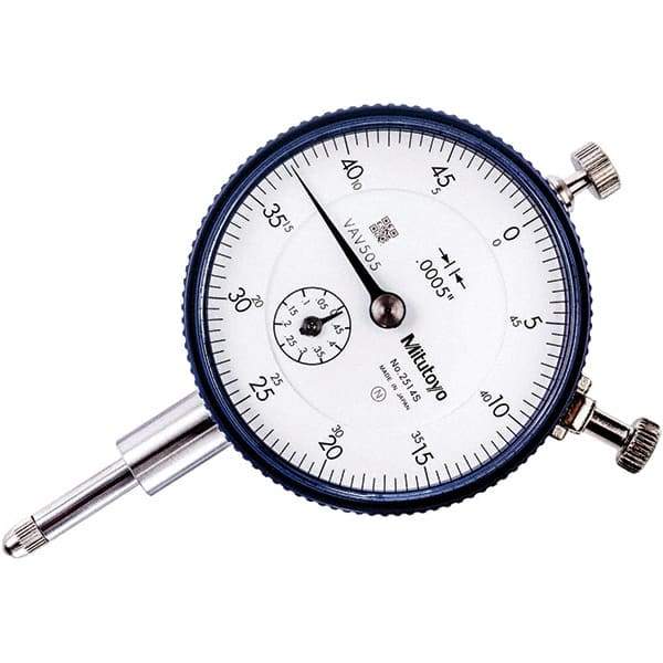 Mitutoyo - 1/2" Range, 0-50 Dial Reading, 0.0005" Graduation Dial Drop Indicator - 57mm Dial, 0.05" Range per Revolution, 0.0005" Accuracy, Revolution Counter - USA Tool & Supply