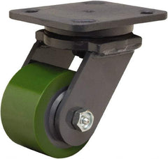 Hamilton - 3-1/4" Diam x 2" Wide x 5-1/4" OAH Top Plate Mount Swivel Caster - Polyurethane Mold onto Cast Iron Center, 575 Lb Capacity, Straight Roller Bearing, 4 x 5" Plate - USA Tool & Supply