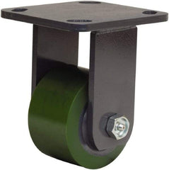 Hamilton - 3-1/4" Diam x 2" Wide x 5-1/4" OAH Top Plate Mount Rigid Caster - Polyurethane Mold onto Cast Iron Center, 575 Lb Capacity, Straight Roller Bearing, 4 x 4-1/2" Plate - USA Tool & Supply