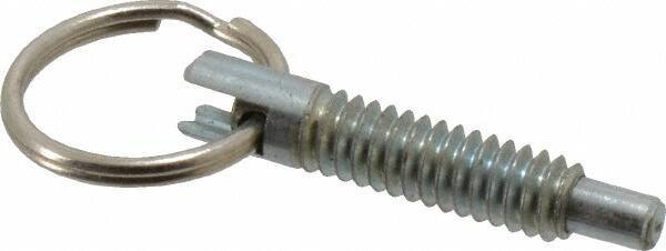 Gibraltar - 1/4-20, 0.8" Thread Length, 0.155" Plunger Diam, 1/4" Plunger Projection, 1 Lb Init to 2.5 Lb Final End Force, Steel Locking Pull Ring Plunger - 0.8" Len Under Head, 1.14" Body Len, 0.62" Ring Diam, 1.14" Plunger Len, 0.34" Head Height - USA Tool & Supply