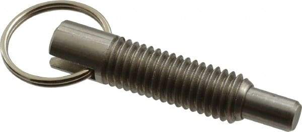 Gibraltar - 1/2-13, 1.4" Thread Length, 5/16" Plunger Diam, 1/2" Plunger Projection, 2.5 Lb Init to 5 Lb Final End Force, Stainless Steel Locking Pull Ring Plunger - 1.4" Len Under Head, 2" Body Len, 1.26" Ring Diam, 2" Plunger Len, 0.6" Head Height - USA Tool & Supply