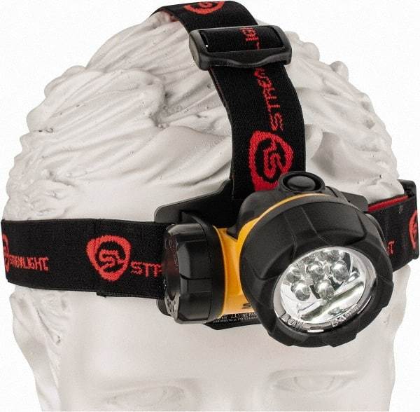 Streamlight - White LED Bulb, 120 Lumens, Hands-free Flashlight - Black, Yellow Plastic Body, 3 AAA Alkaline Batteries Included - USA Tool & Supply