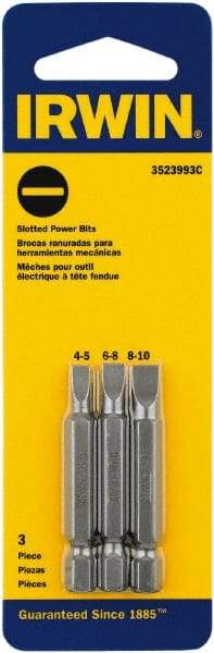 Irwin - 3 Piece, Slotted Handle, Power Bit Set - 0.05 to 1/4" Hex, 1/4" Hex Drive - USA Tool & Supply