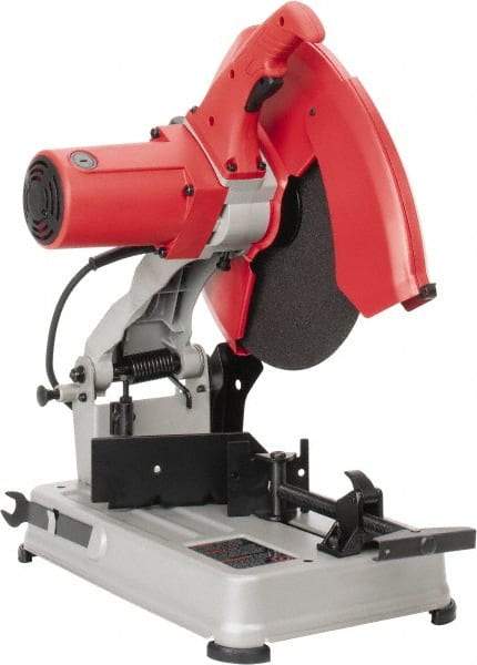 Milwaukee Tool - 14" Blade Diam, 1" Arbor Hole, Miter Chop & Cutoff Saw - 1 Phase, 3,900 RPM, 4 hp, 120 Volts, 4-5/8" in Solids at 45°, 5" in Pipe at 45° - USA Tool & Supply