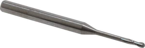 Accupro - 0.055" Diam, 0.165" LOC, 2 Flute Solid Carbide Ball End Mill - Uncoated, Single End, 1-1/2" OAL, 1/8" Shank Diam, Spiral Flute - USA Tool & Supply