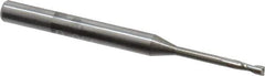 Accupro - 0.055", 0.165" LOC, 1/8" Shank Diam, 1-1/2" OAL, 2 Flute, Solid Carbide Square End Mill - Single End, Uncoated, Spiral Flute, 30° Helix, Centercutting, Series Miniature - USA Tool & Supply