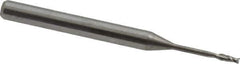 Accupro - 0.045", 0.135" LOC, 1/8" Shank Diam, 1-1/2" OAL, 2 Flute, Solid Carbide Square End Mill - Single End, Uncoated, Spiral Flute, 30° Helix, Centercutting, Series Miniature - USA Tool & Supply