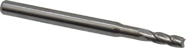 Accupro - 0.095", 0.285" LOC, 1/8" Shank Diam, 1-1/2" OAL, 4 Flute, Solid Carbide Square End Mill - Single End, Uncoated, Spiral Flute, 30° Helix, Centercutting, Series Miniature - USA Tool & Supply