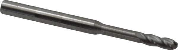 Accupro - 0.1" Diam, 0.3" LOC, 4 Flute Solid Carbide Ball End Mill - Uncoated, Single End, 1-1/2" OAL, 1/8" Shank Diam, Spiral Flute - USA Tool & Supply