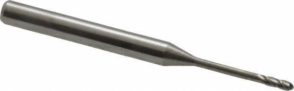 Accupro - 0.05" Diam, 0.15" LOC, 4 Flute Solid Carbide Ball End Mill - Uncoated, Single End, 1-1/2" OAL, 1/8" Shank Diam, Spiral Flute - USA Tool & Supply