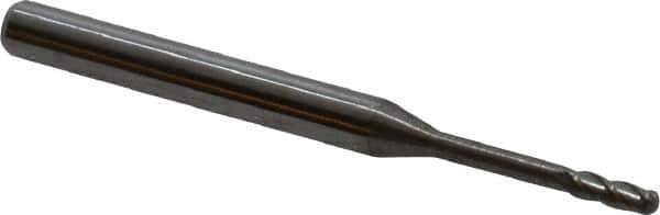 Accupro - 0.06" Diam, 0.18" LOC, 4 Flute Solid Carbide Ball End Mill - Uncoated, Single End, 1-1/2" OAL, 1/8" Shank Diam, Spiral Flute - USA Tool & Supply