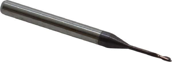 Accupro - 0.04", 0.12" LOC, 1/8" Shank Diam, 1-1/2" OAL, 2 Flute, Solid Carbide Square End Mill - Single End, AlTiN Finish, Spiral Flute, 30° Helix, Centercutting, Series Miniature - USA Tool & Supply