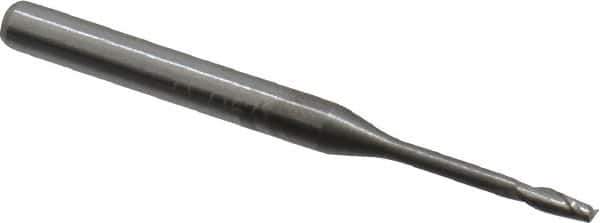 Accupro - 0.06", 0.18" LOC, 1/8" Shank Diam, 1-1/2" OAL, 2 Flute, Solid Carbide Square End Mill - Single End, Uncoated, Spiral Flute, 30° Helix, Centercutting, Series Miniature - USA Tool & Supply