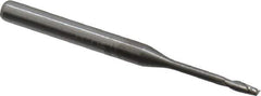 Accupro - 0.06", 0.18" LOC, 1/8" Shank Diam, 1-1/2" OAL, 2 Flute, Solid Carbide Square End Mill - Single End, Uncoated, Spiral Flute, 30° Helix, Centercutting, Series Miniature - USA Tool & Supply