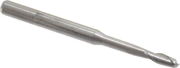 Accupro - 0.09", 0.27" LOC, 1/8" Shank Diam, 1-1/2" OAL, 2 Flute, Solid Carbide Square End Mill - Single End, Uncoated, Spiral Flute, 30° Helix, Centercutting, Series Miniature - USA Tool & Supply