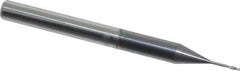Accupro - 0.02", 0.06" LOC, 1/8" Shank Diam, 1-1/2" OAL, 2 Flute, Solid Carbide Square End Mill - Single End, AlTiN Finish, Spiral Flute, 30° Helix, Centercutting, Series Miniature - USA Tool & Supply