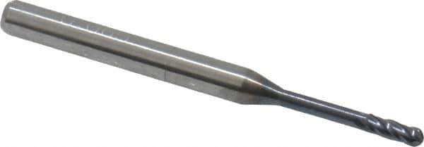 Accupro - 1/16" Diam, 0.186" LOC, 4 Flute Solid Carbide Ball End Mill - AlTiN Finish, Single End, 1-1/2" OAL, 1/8" Shank Diam, Spiral Flute - USA Tool & Supply