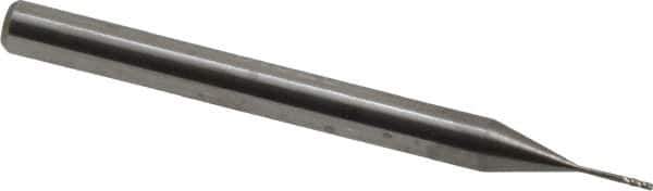 Accupro - 0.02", 0.06" LOC, 1/8" Shank Diam, 1-1/2" OAL, 4 Flute, Solid Carbide Square End Mill - Single End, Uncoated, Spiral Flute, 30° Helix, Centercutting, Series Miniature - USA Tool & Supply
