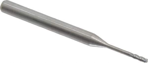 Accupro - 0.045" Diam, 0.135" LOC, 4 Flute Solid Carbide Ball End Mill - Uncoated, Single End, 1-1/2" OAL, 1/8" Shank Diam, Spiral Flute - USA Tool & Supply