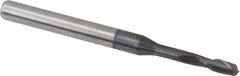 Accupro - 0.08", 0.24" LOC, 1/8" Shank Diam, 1-1/2" OAL, 2 Flute, Solid Carbide Square End Mill - Single End, AlTiN Finish, Spiral Flute, 30° Helix, Centercutting, Series Miniature - USA Tool & Supply