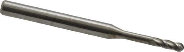 Accupro - 0.075" Diam, 0.225" LOC, 4 Flute Solid Carbide Ball End Mill - Uncoated, Single End, 1-1/2" OAL, 1/8" Shank Diam, Spiral Flute - USA Tool & Supply